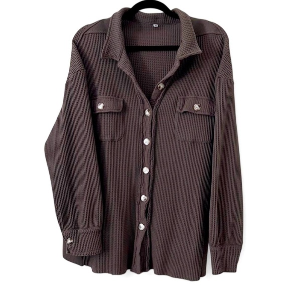 Brown Ribbed Button Up long sleeve - Picture 1 of 3